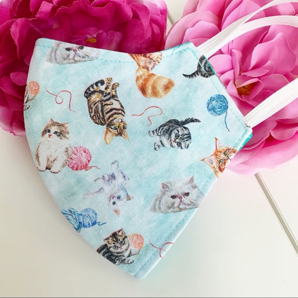 2/$20 Triple Layer Handmade Face Mask cat kitty - Picture 4 of 7